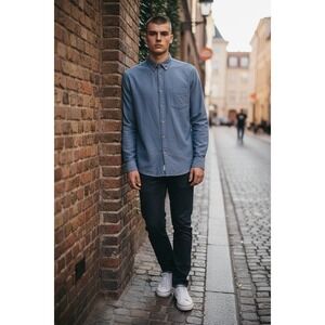 Ben Sherman Men's Blue Chambray Long Sleeve Button Down Shirt Size XL